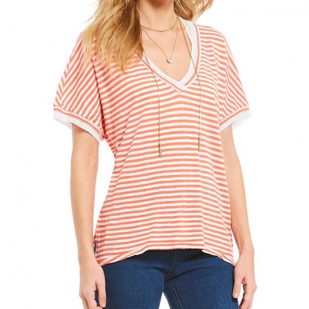 Free People Striped Take me Tee Top OB781735 Sz M